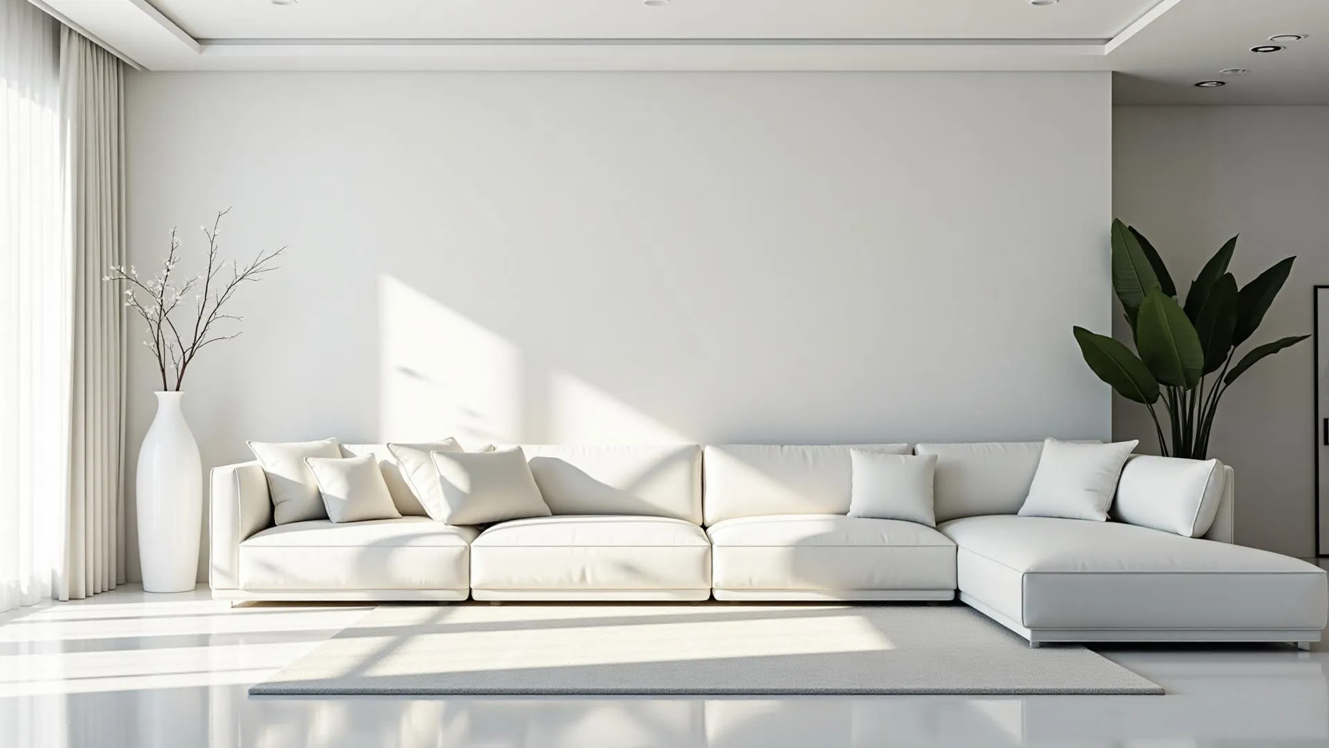 Bright living room with a white sofa after a clean