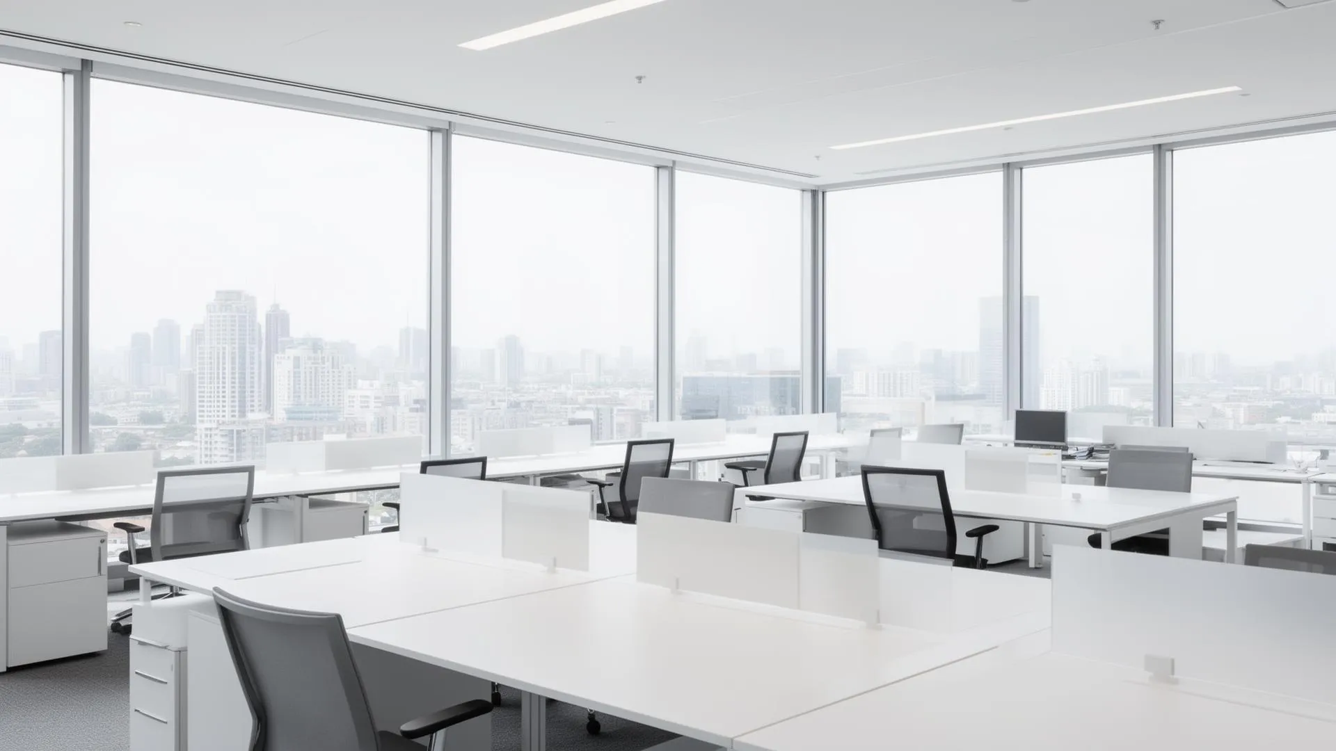 Clean open-plan office with city views